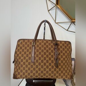 Gucci Brown Monogram Dome Canvas & Leather Satchel